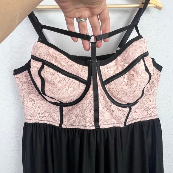 NEW Torrid 3XL Pink Lace & Black Mesh Underwire Strappy Babydoll Underwire Bra - Picture 6 of 13